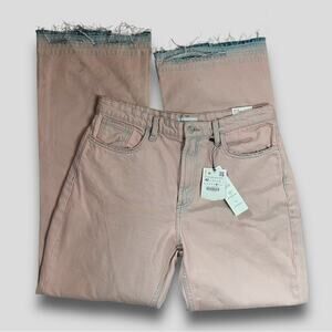 ZARA NWT MID-RISE DISTRESSED BOHO HIPPIE FRAYED HEM BOOTCUT FIT JEANS PINK – 10